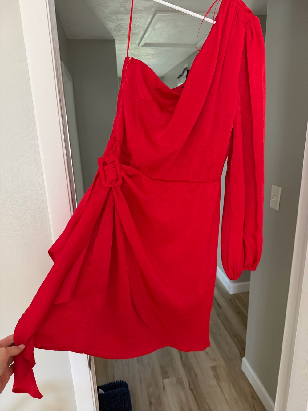 Vici Red One-Shoulder Mini Dress with Belted Detail